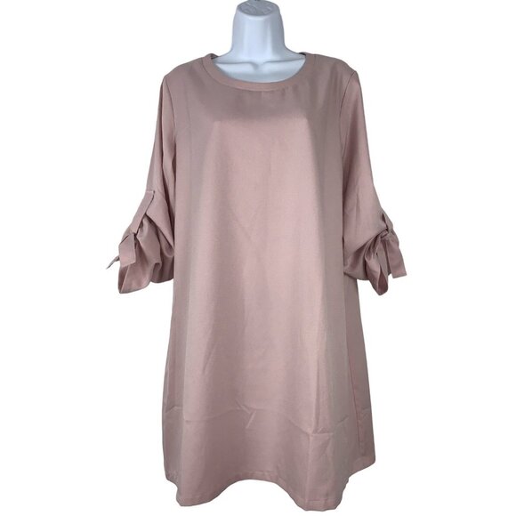 Yoins Loose-Fit Soft Pink Tunic Dress With Tie Sleeve Details Large - Picture 1 of 11